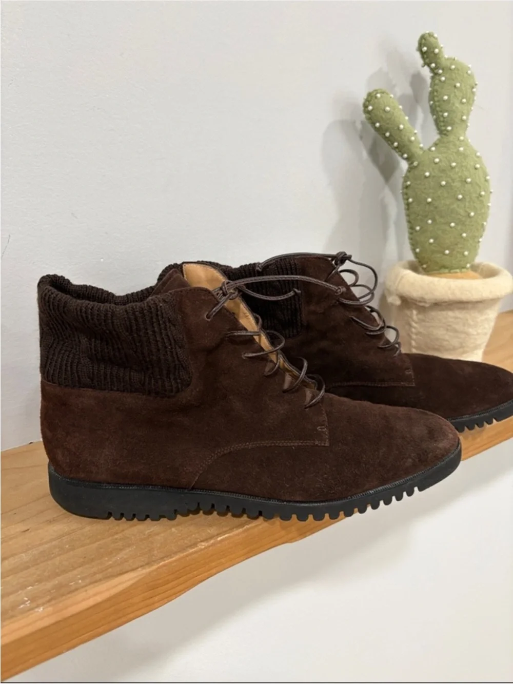 Salvatore Ferragamo Brown Suede Ankle Lace Up Boots, Size 9